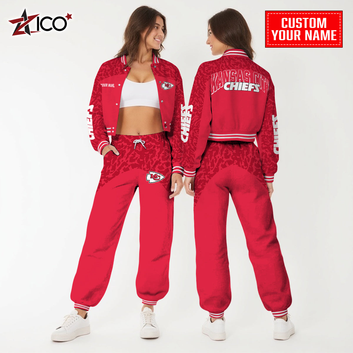 Kansas City Chiefs Combo Crop Varsity Jacket And Sweatspants Limited Edition AZTNVJSP000025