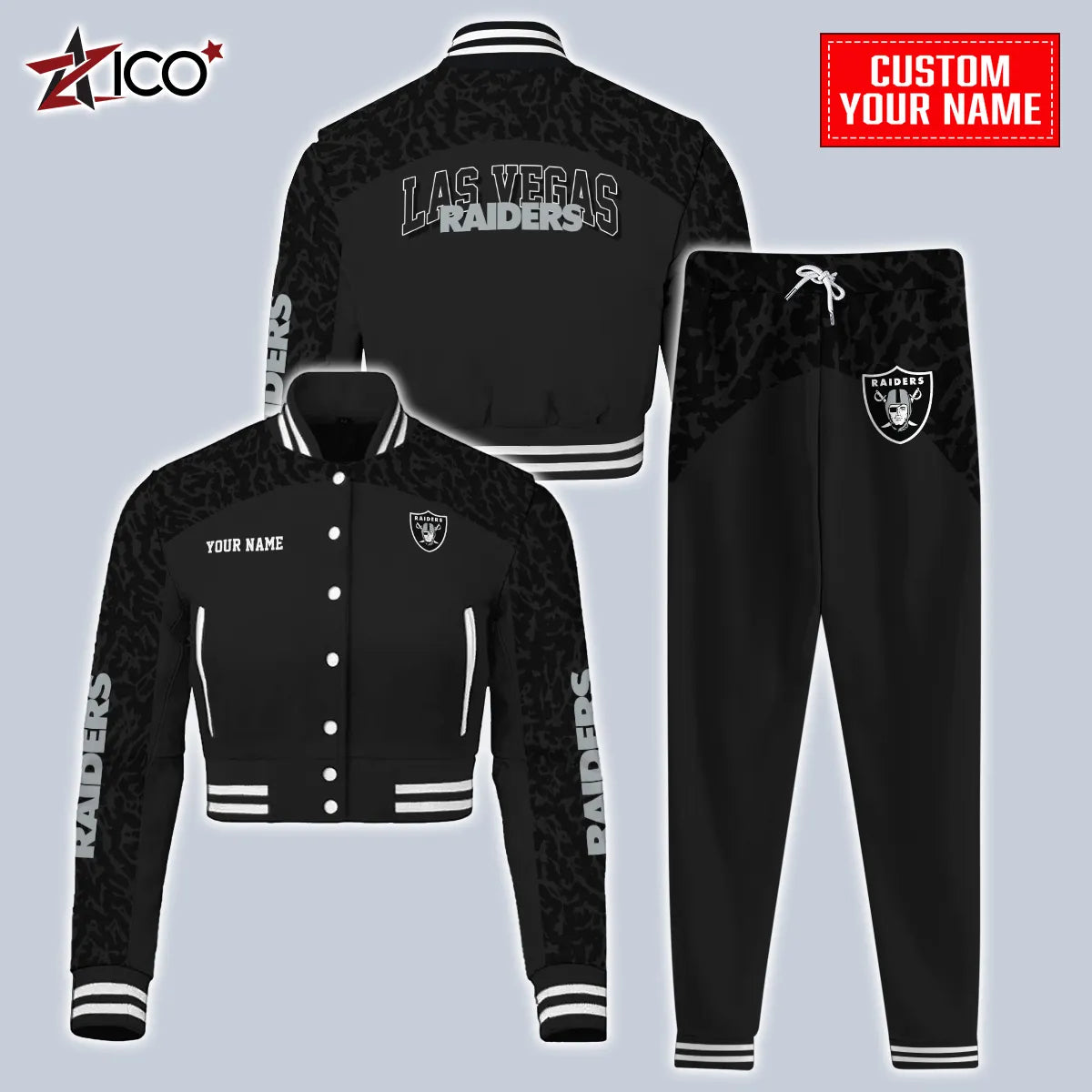 Las Vegas Raiders Combo Crop Varsity Jacket And Sweatspants Limited Edition AZTNVJSP000026
