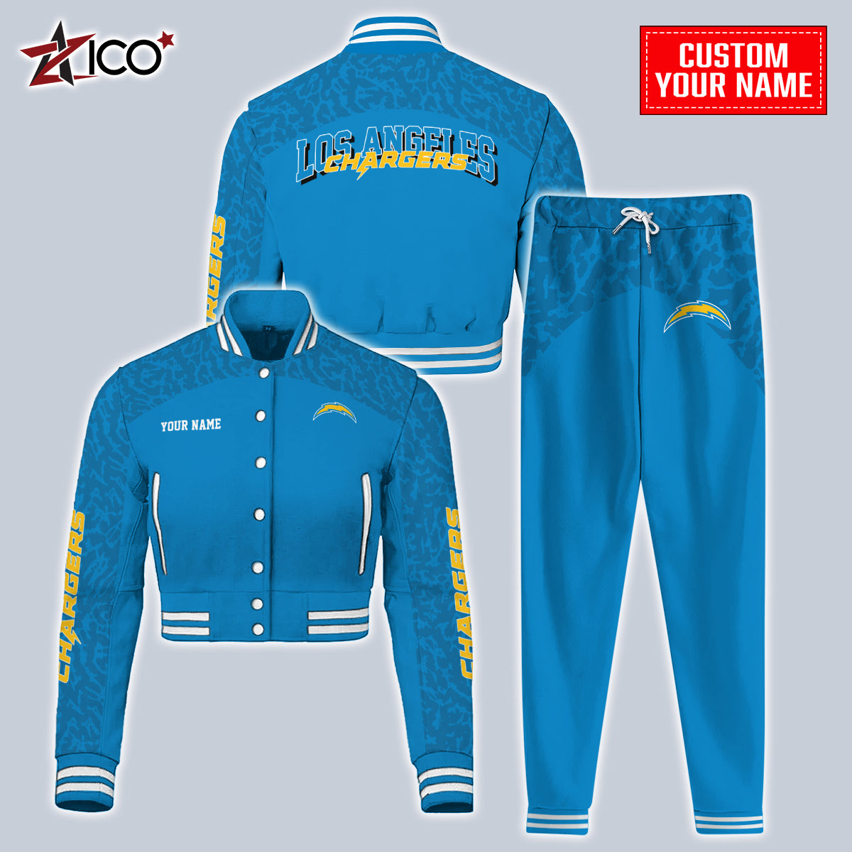 Los Angeles Chargers Combo Crop Varsity Jacket And Sweatspants Limited Edition AZTNVJSP000027