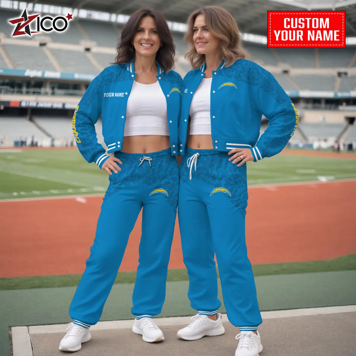 Los Angeles Chargers Combo Crop Varsity Jacket And Sweatspants Limited Edition AZTNVJSP000027