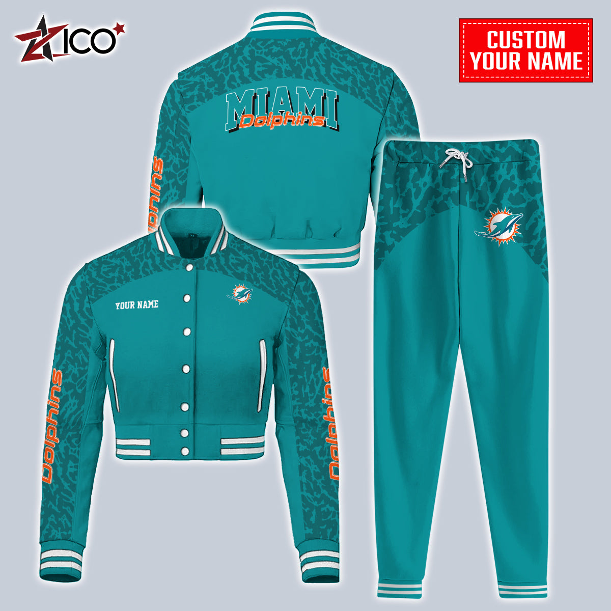 Miami Dolphins Combo Crop Varsity Jacket And Sweatspants Limited Edition AZTNVJSP000028