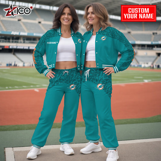 Miami Dolphins Combo Crop Varsity Jacket And Sweatspants Limited Edition AZTNVJSP000028