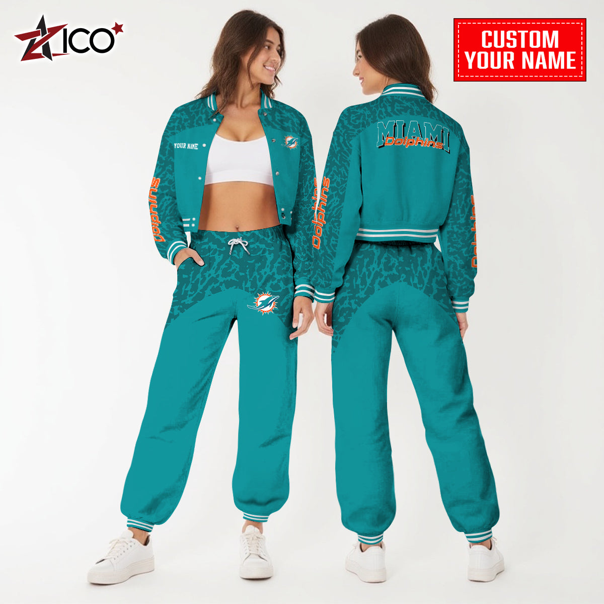 Miami Dolphins Combo Crop Varsity Jacket And Sweatspants Limited Edition AZTNVJSP000028