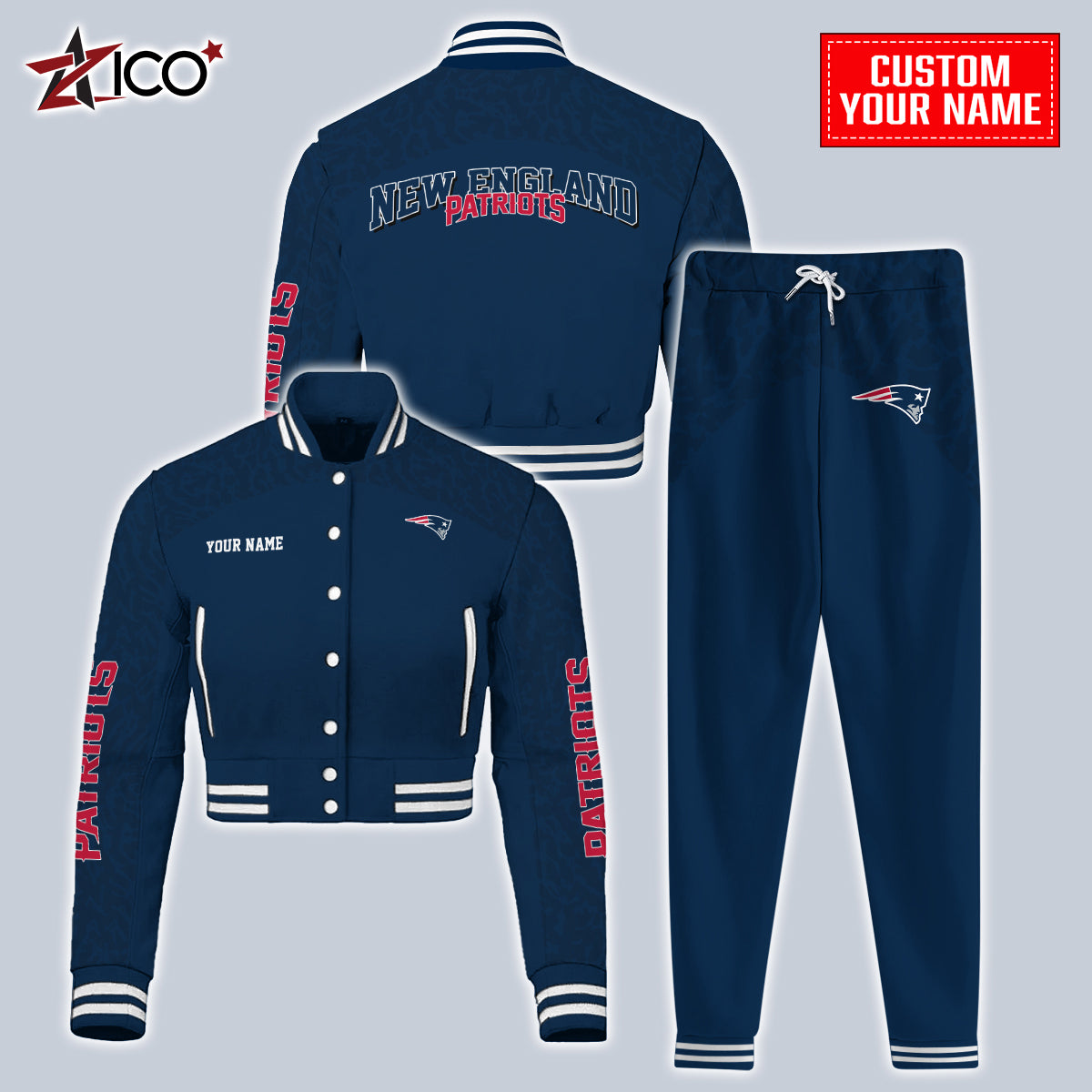 New England Patriots Combo Crop Varsity Jacket And Sweatspants Limited Edition AZTNVJSP000029