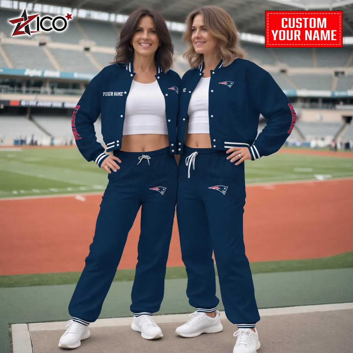 New England Patriots Combo Crop Varsity Jacket And Sweatspants Limited Edition AZTNVJSP000029