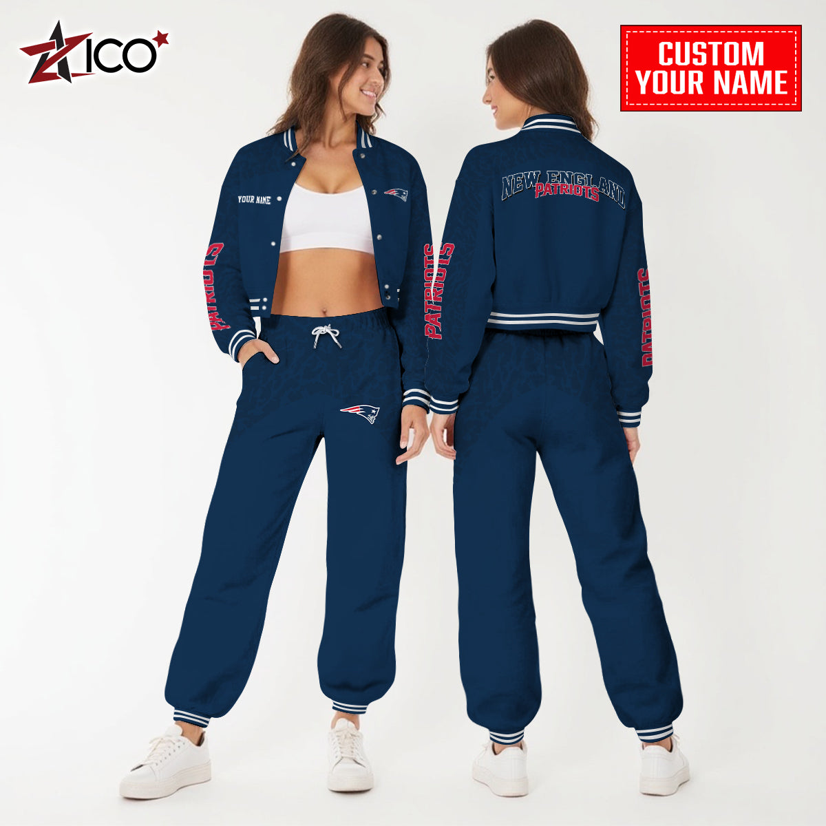 New England Patriots Combo Crop Varsity Jacket And Sweatspants Limited Edition AZTNVJSP000029