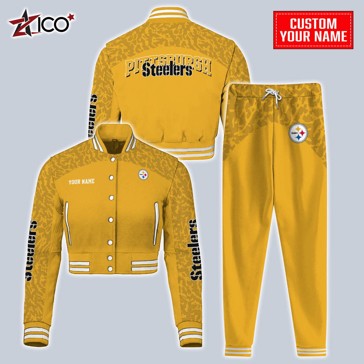 Pittsburgh Steelers Combo Crop Varsity Jacket And Sweatspants Limited Edition AZTNVJSP000031