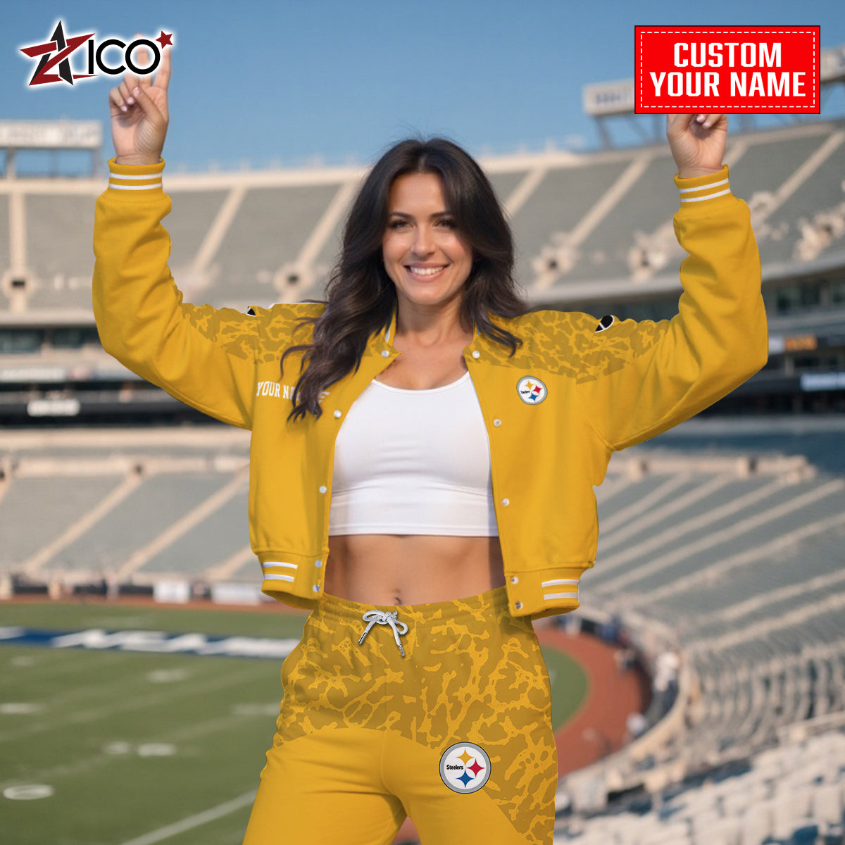 Pittsburgh Steelers Combo Crop Varsity Jacket And Sweatspants Limited Edition AZTNVJSP000031