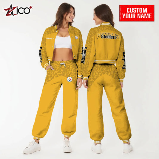 Pittsburgh Steelers Combo Crop Varsity Jacket And Sweatspants Limited Edition AZTNVJSP000031