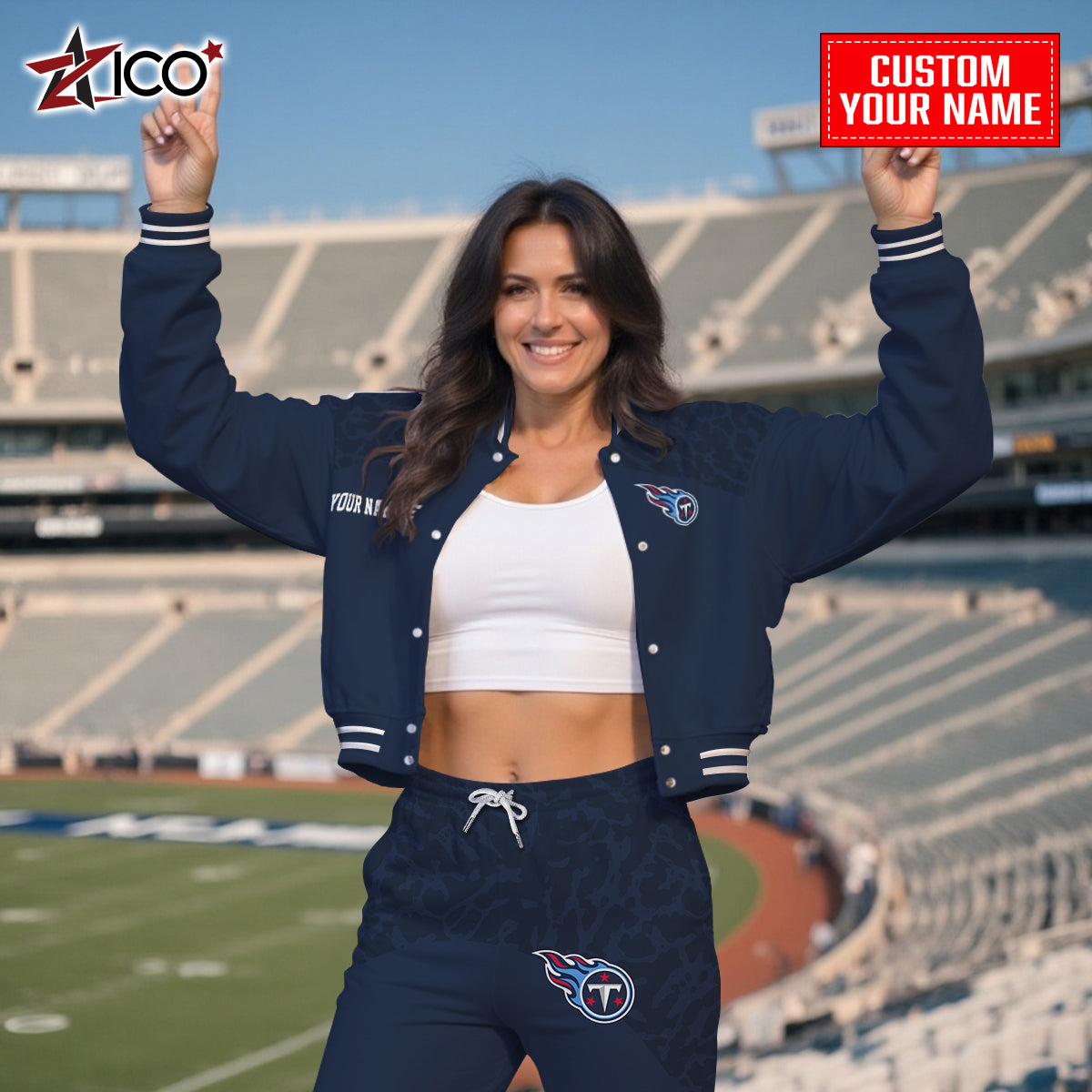 Tennessee Titans Combo Crop Varsity Jacket And Sweatspants Limited Edition AZTNVJSP000032
