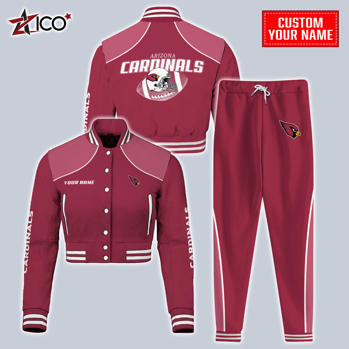 Arizona Cardinals Combo Crop Varsity Jacket And Sweatspants Limited Edition AZTNVJSP000033