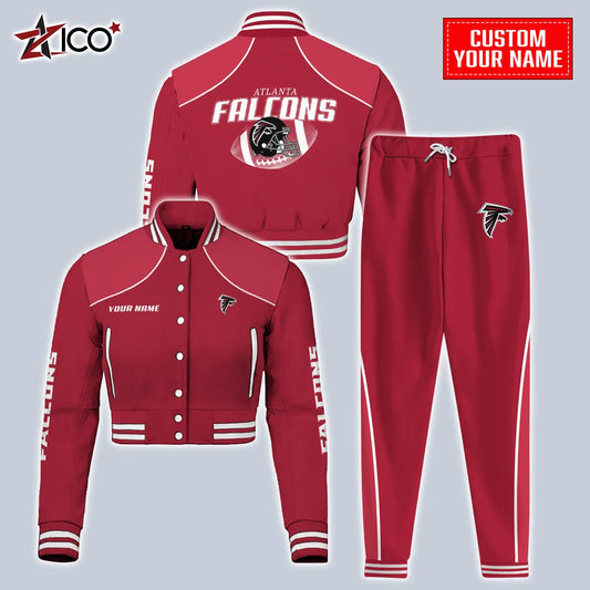 Atlanta Falcons Combo Crop Varsity Jacket And Sweatspants Limited Edition AZTNVJSP000034