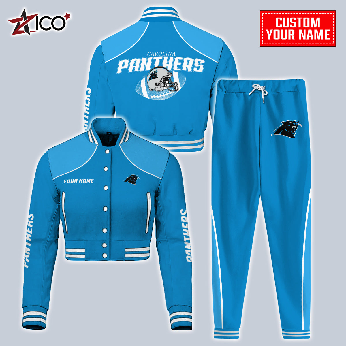 Carolina Panthers Combo Crop Varsity Jacket And Sweatspants Limited Edition AZTNVJSP000035