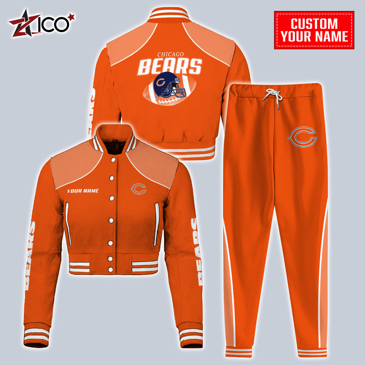 Chicago Bears Combo Crop Varsity Jacket And Sweatspants Limited Edition AZTNVJSP000036