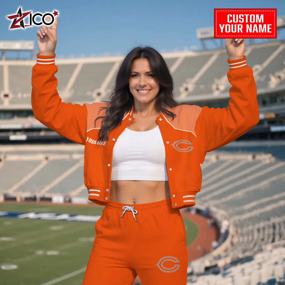 Chicago Bears Combo Crop Varsity Jacket And Sweatspants Limited Edition AZTNVJSP000036