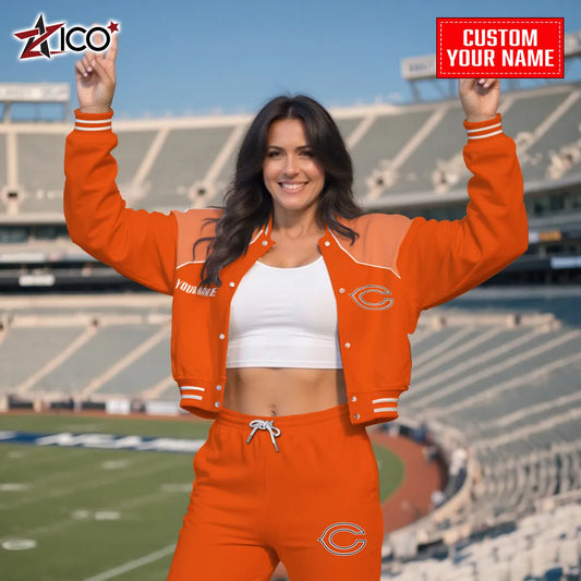 Chicago Bears Combo Crop Varsity Jacket And Sweatspants Limited Edition AZTNVJSP000036