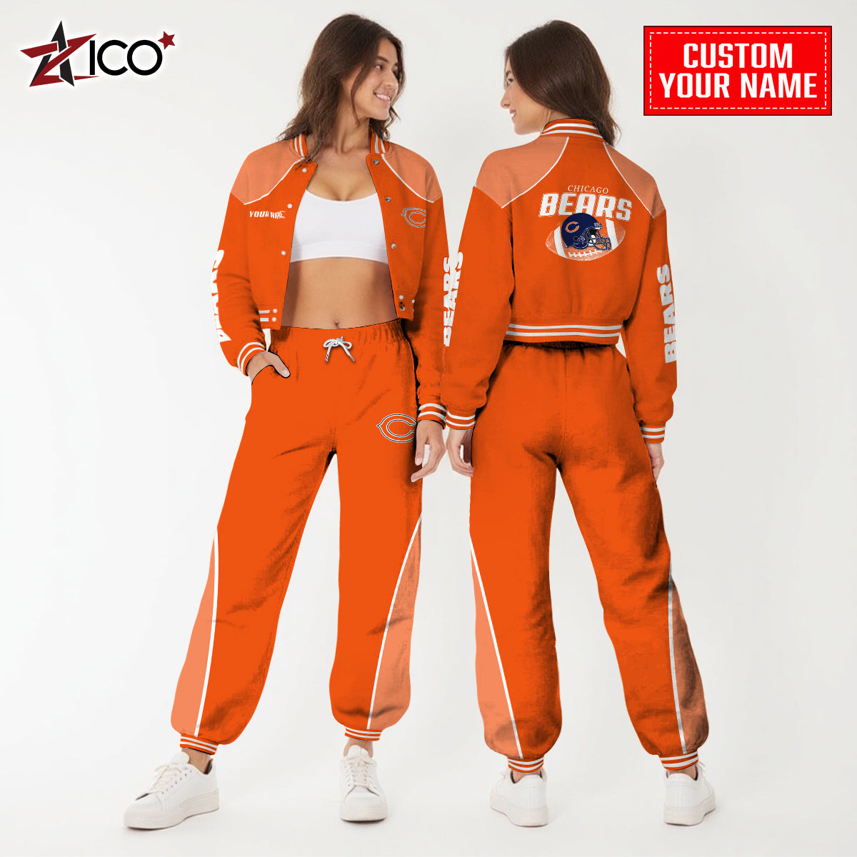 Chicago Bears Combo Crop Varsity Jacket And Sweatspants Limited Edition AZTNVJSP000036