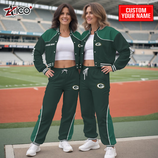 Green Bay Packers Combo Crop Varsity Jacket And Sweatspants Limited Edition AZTNVJSP000039