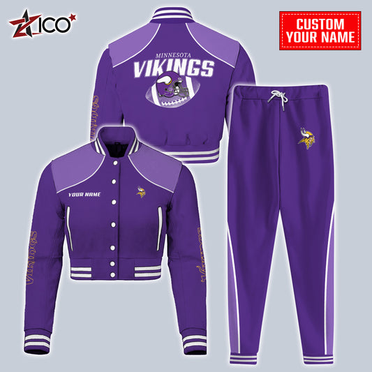 Minnesota Vikings Combo Crop Varsity Jacket And Sweatspants Limited Edition AZTNVJSP000041