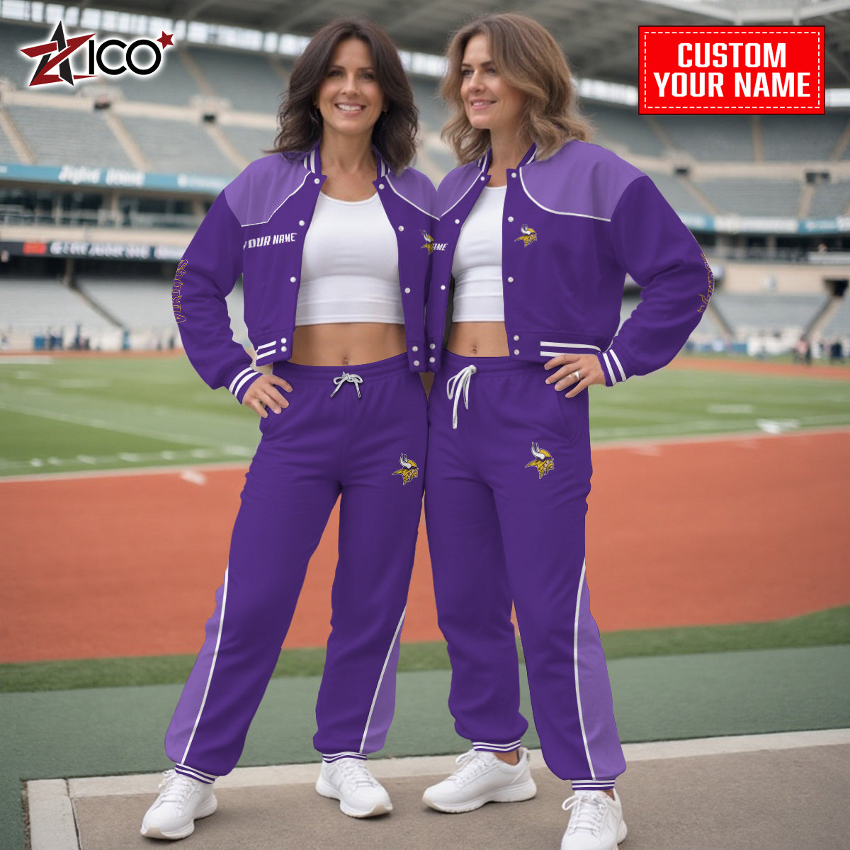 Minnesota Vikings Combo Crop Varsity Jacket And Sweatspants Limited Edition AZTNVJSP000041