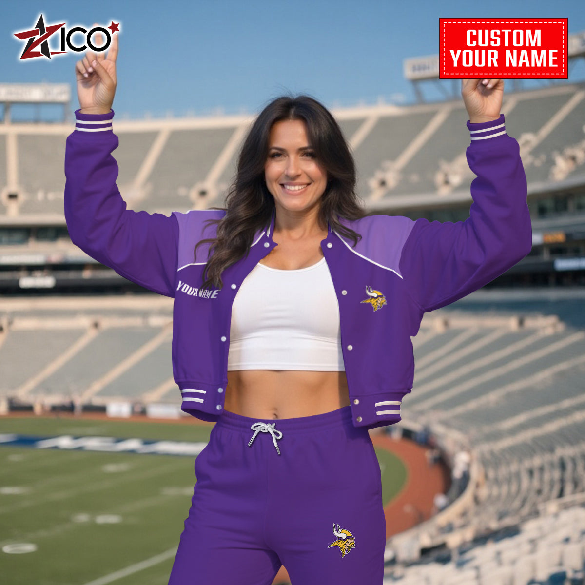 Minnesota Vikings Combo Crop Varsity Jacket And Sweatspants Limited Edition AZTNVJSP000041