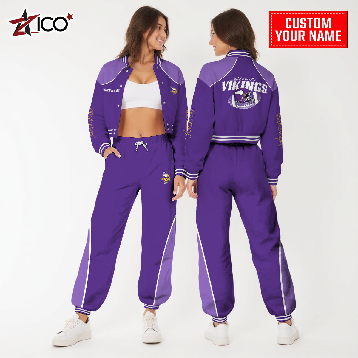 Minnesota Vikings Combo Crop Varsity Jacket And Sweatspants Limited Edition AZTNVJSP000041