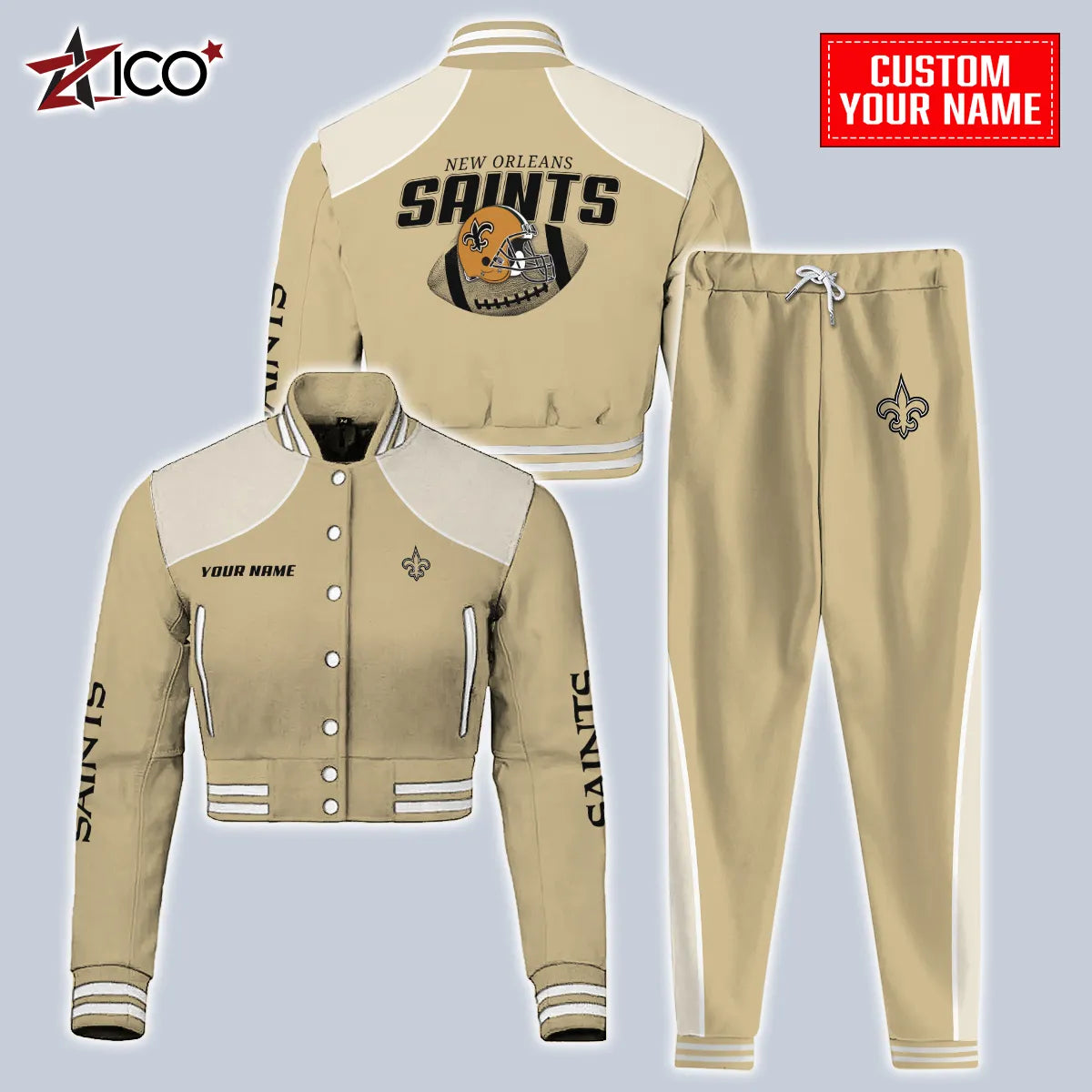 New Orleans Saints Combo Crop Varsity Jacket And Sweatspants Limited Edition AZTNVJSP000042