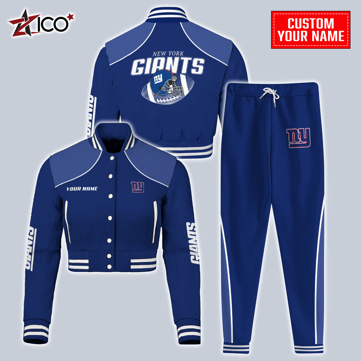 New York Giants Combo Crop Varsity Jacket And Sweatspants Limited Edition AZTNVJSP000043
