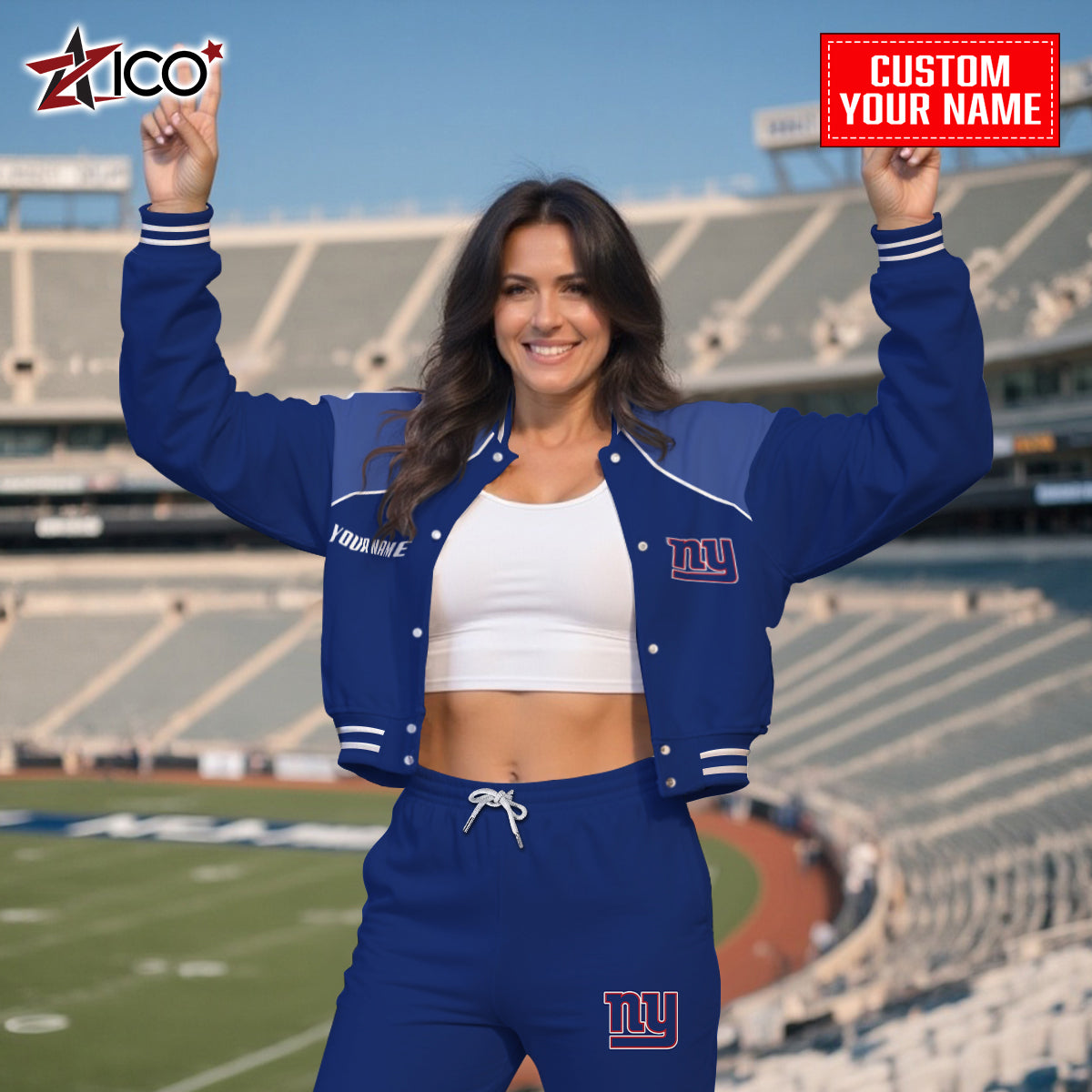 New York Giants Combo Crop Varsity Jacket And Sweatspants Limited Edition AZTNVJSP000043