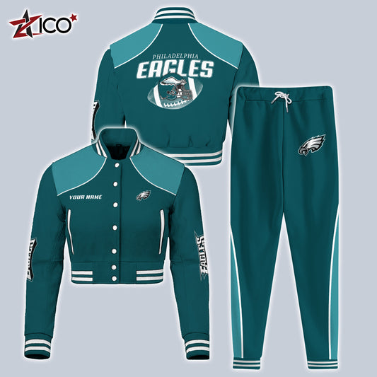 Philadelphia Eagles Combo Crop Varsity Jacket And Sweatspants Limited Edition AZTNVJSP000044