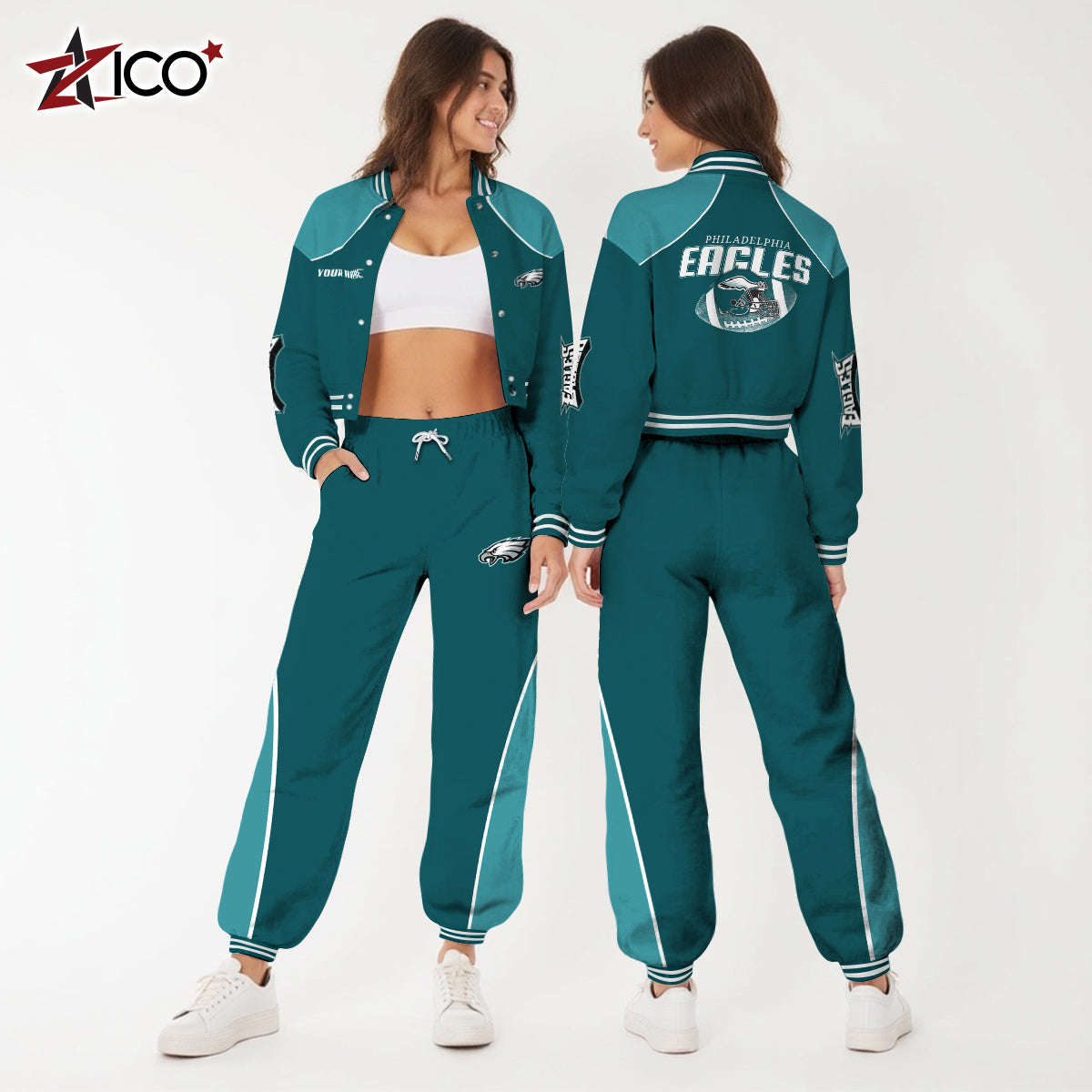 Philadelphia Eagles Combo Crop Varsity Jacket And Sweatspants Limited Edition AZTNVJSP000044