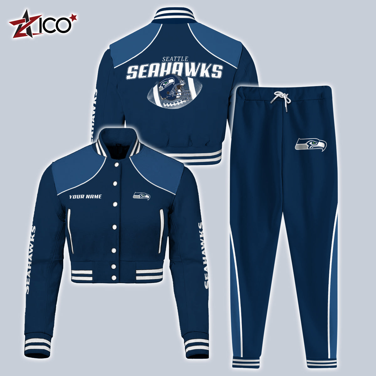 Seattle Seahawks Combo Crop Varsity Jacket And Sweatspants Limited Edition AZTNVJSP000046