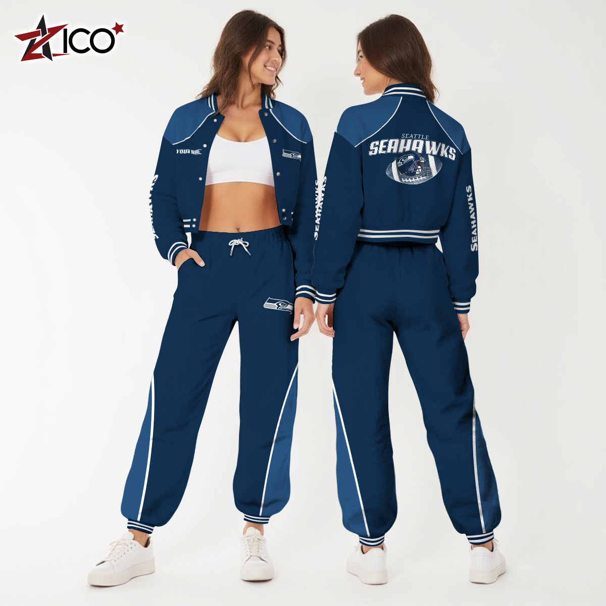 Seattle Seahawks Combo Crop Varsity Jacket And Sweatspants Limited Edition AZTNVJSP000046