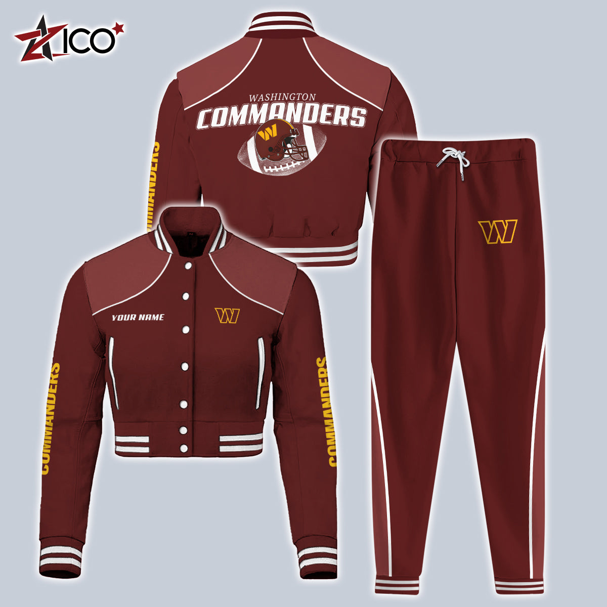 Washington Commanders Combo Crop Varsity Jacket And Sweatspants Limited Edition AZTNVJSP000048