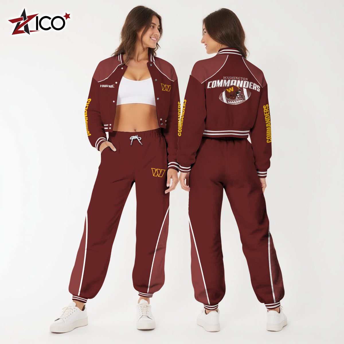 Washington Commanders Combo Crop Varsity Jacket And Sweatspants Limited Edition AZTNVJSP000048