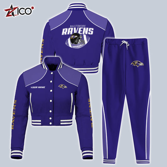 Baltimore Ravens Combo Crop Varsity Jacket And Sweatspants Limited Edition AZTNVJSP000049