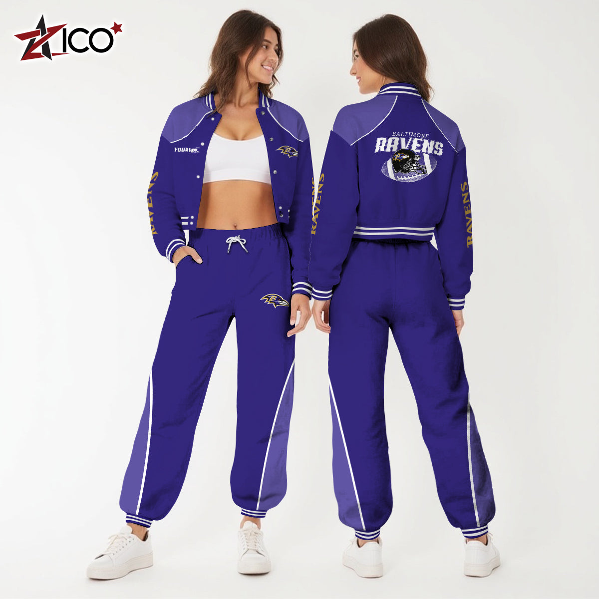 Baltimore Ravens Combo Crop Varsity Jacket And Sweatspants Limited Edition AZTNVJSP000049