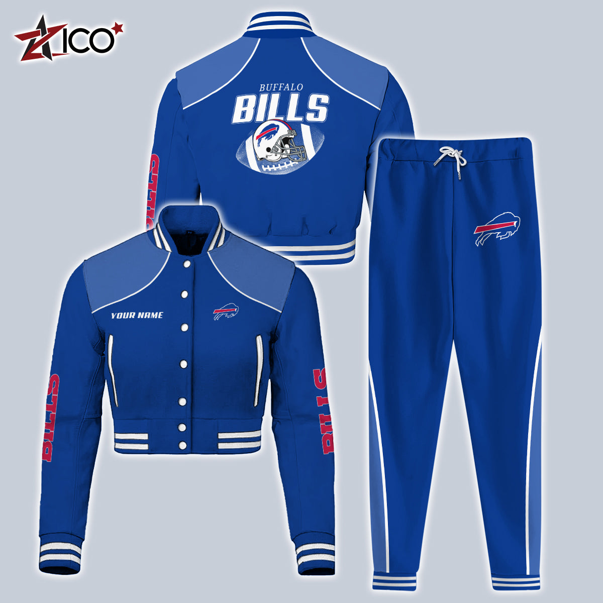 Buffalo Bills Combo Crop Varsity Jacket And Sweatspants Limited Edition AZTNVJSP000050