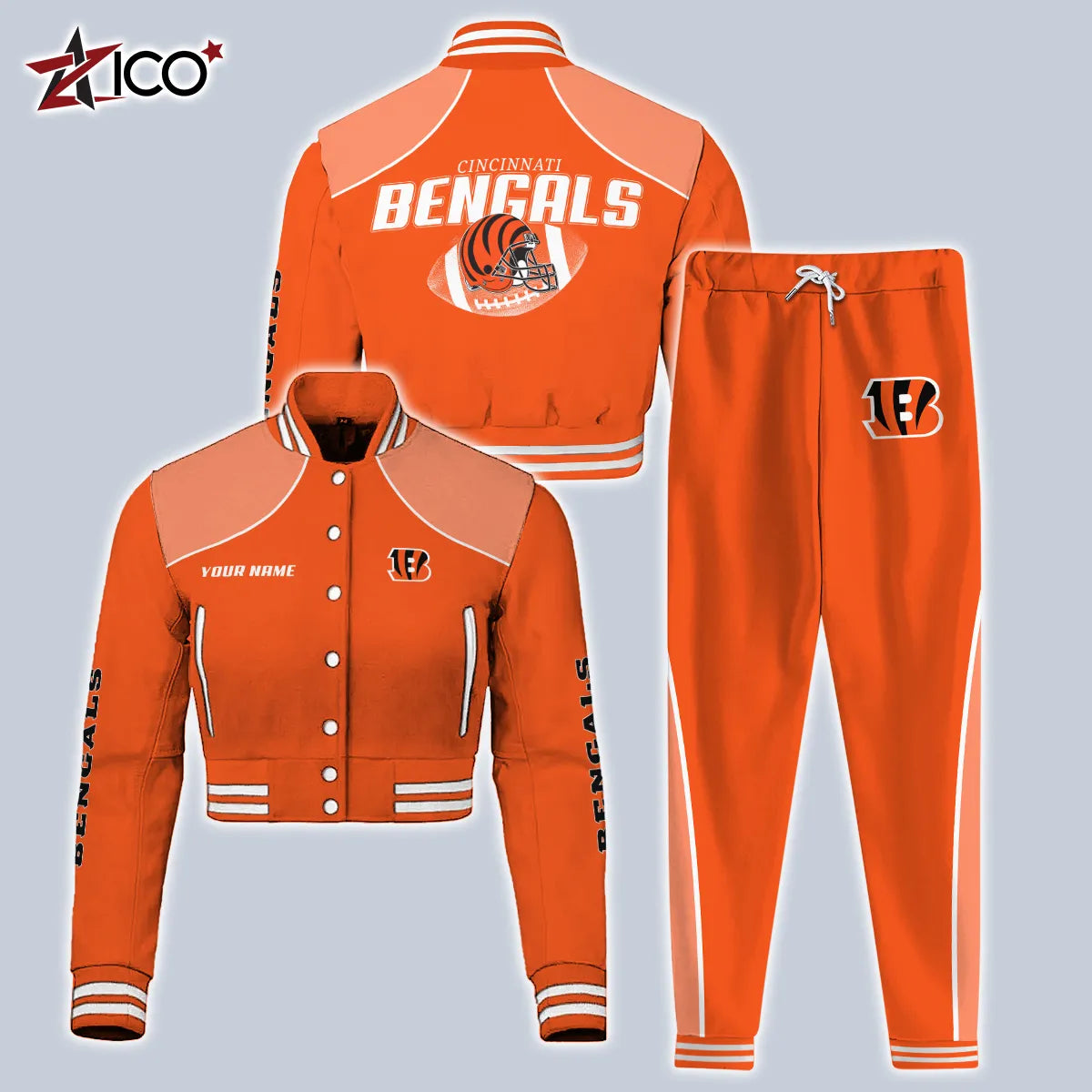 Cincinnati Bengals Combo Crop Varsity Jacket And Sweatspants Limited Edition AZTNVJSP000051