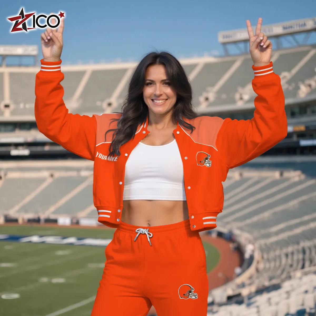 Cleveland Browns Combo Crop Varsity Jacket And Sweatspants Limited Edition AZTNVJSP000052