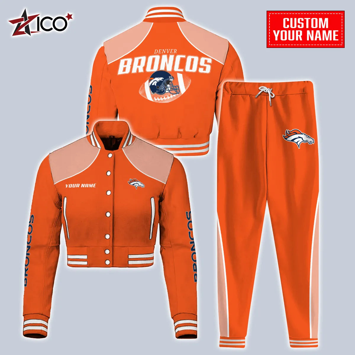 Denver Broncos Combo Crop Varsity Jacket And Sweatspants Limited Edition AZTNVJSP000053