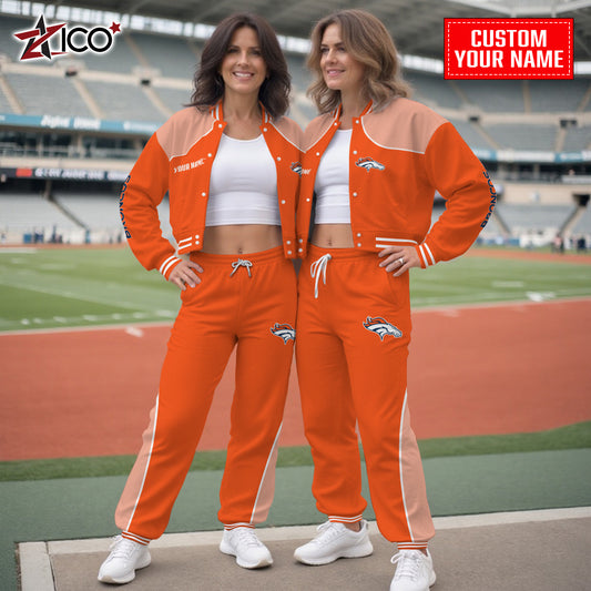 Denver Broncos Combo Crop Varsity Jacket And Sweatspants Limited Edition AZTNVJSP000053