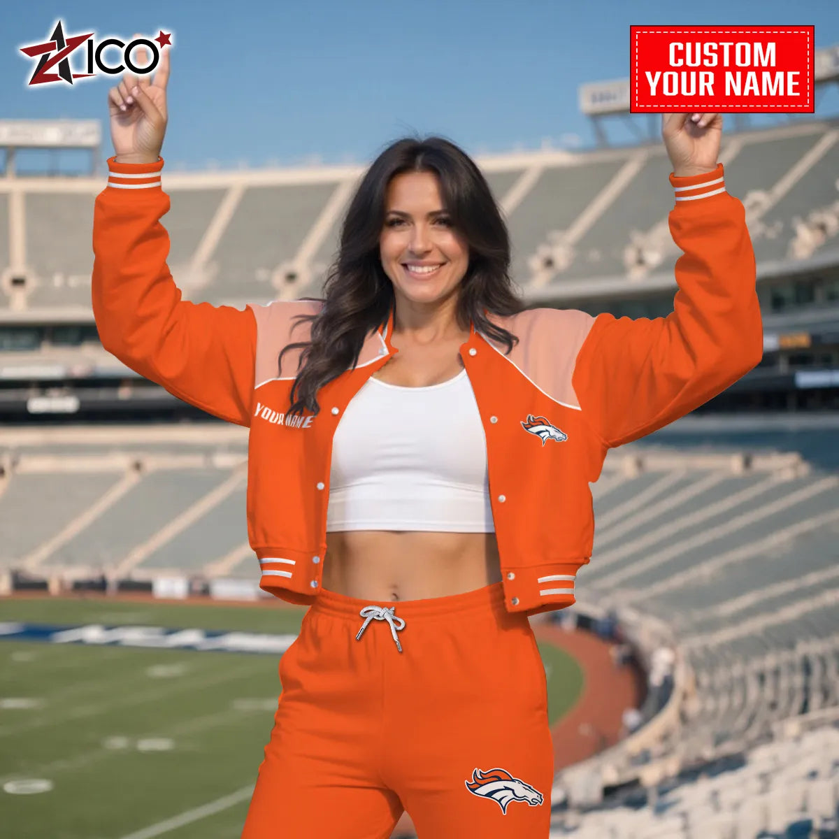 Denver Broncos Combo Crop Varsity Jacket And Sweatspants Limited Edition AZTNVJSP000053