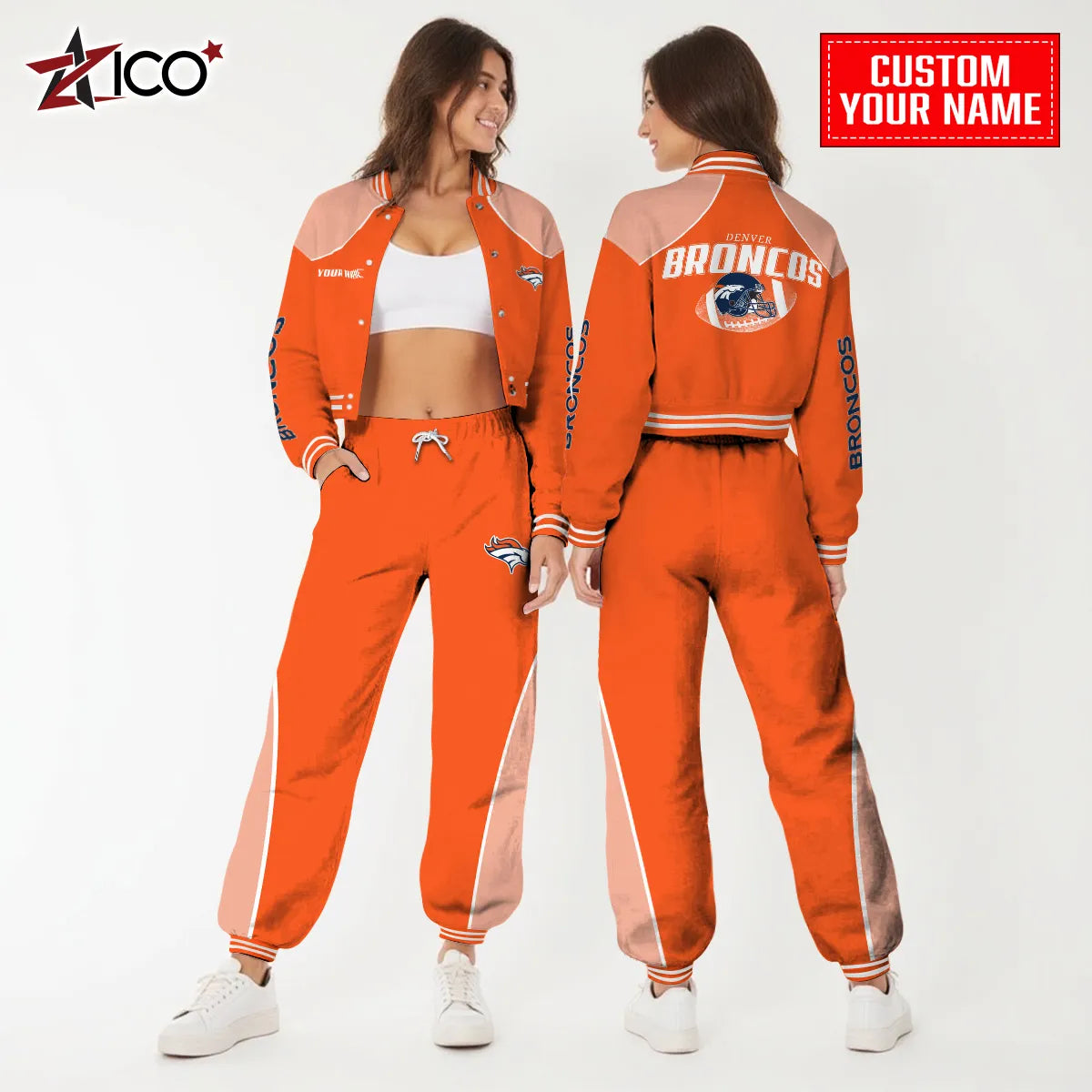 Denver Broncos Combo Crop Varsity Jacket And Sweatspants Limited Edition AZTNVJSP000053