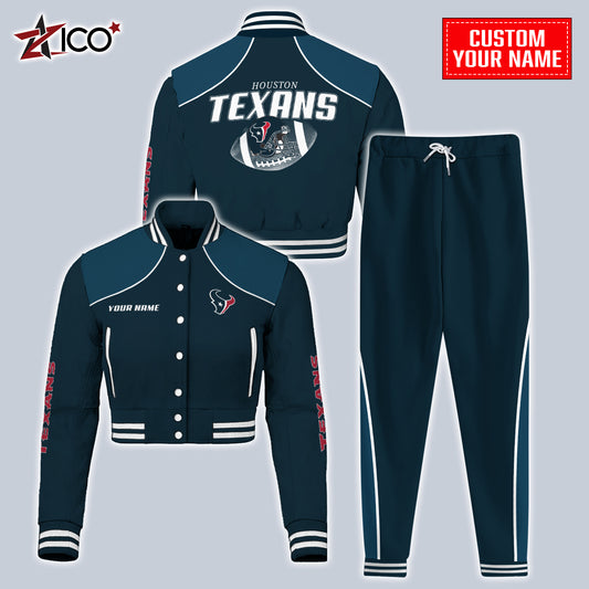 Houston Texans Combo Crop Varsity Jacket And Sweatspants Limited Edition AZTNVJSP000054
