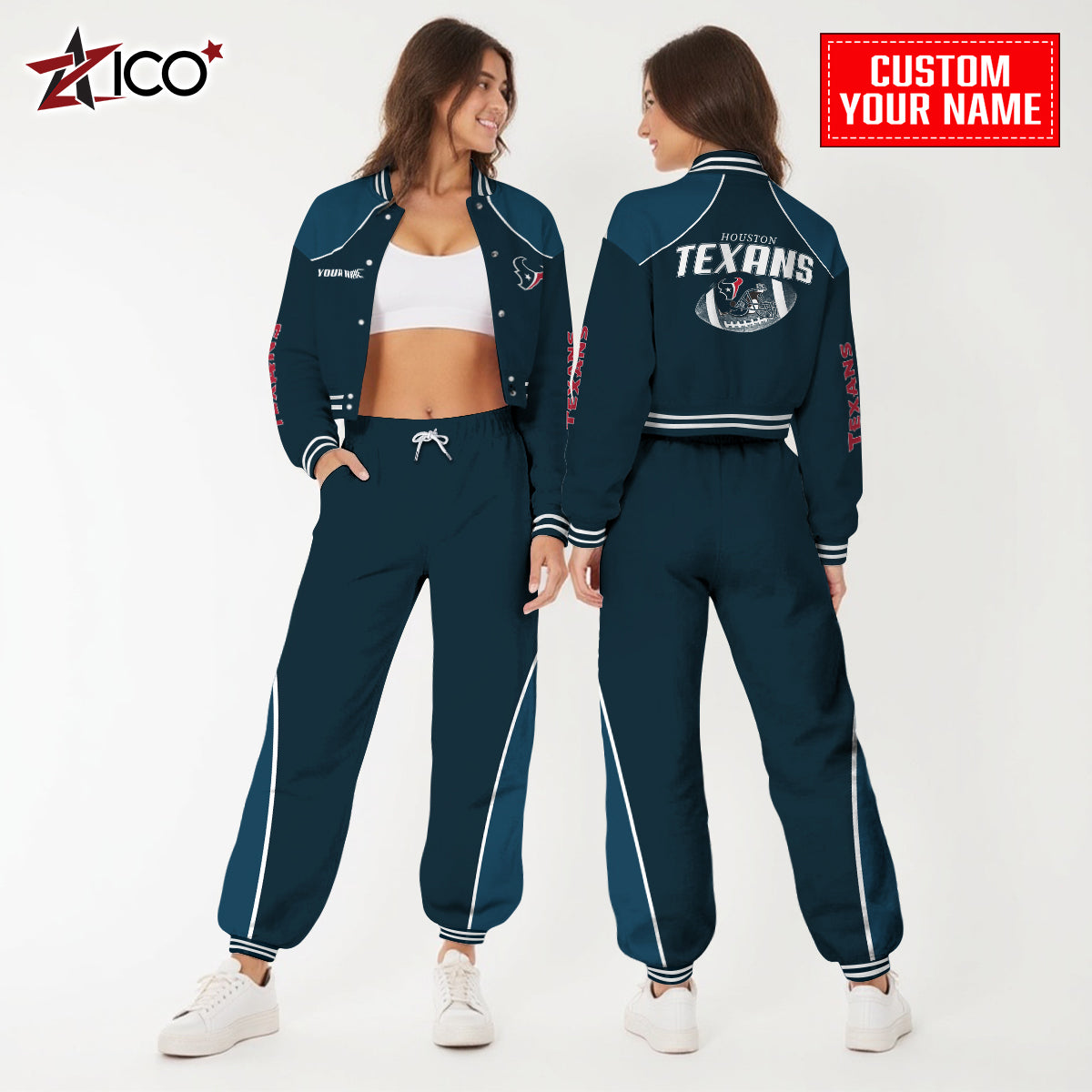 Houston Texans Combo Crop Varsity Jacket And Sweatspants Limited Edition AZTNVJSP000054