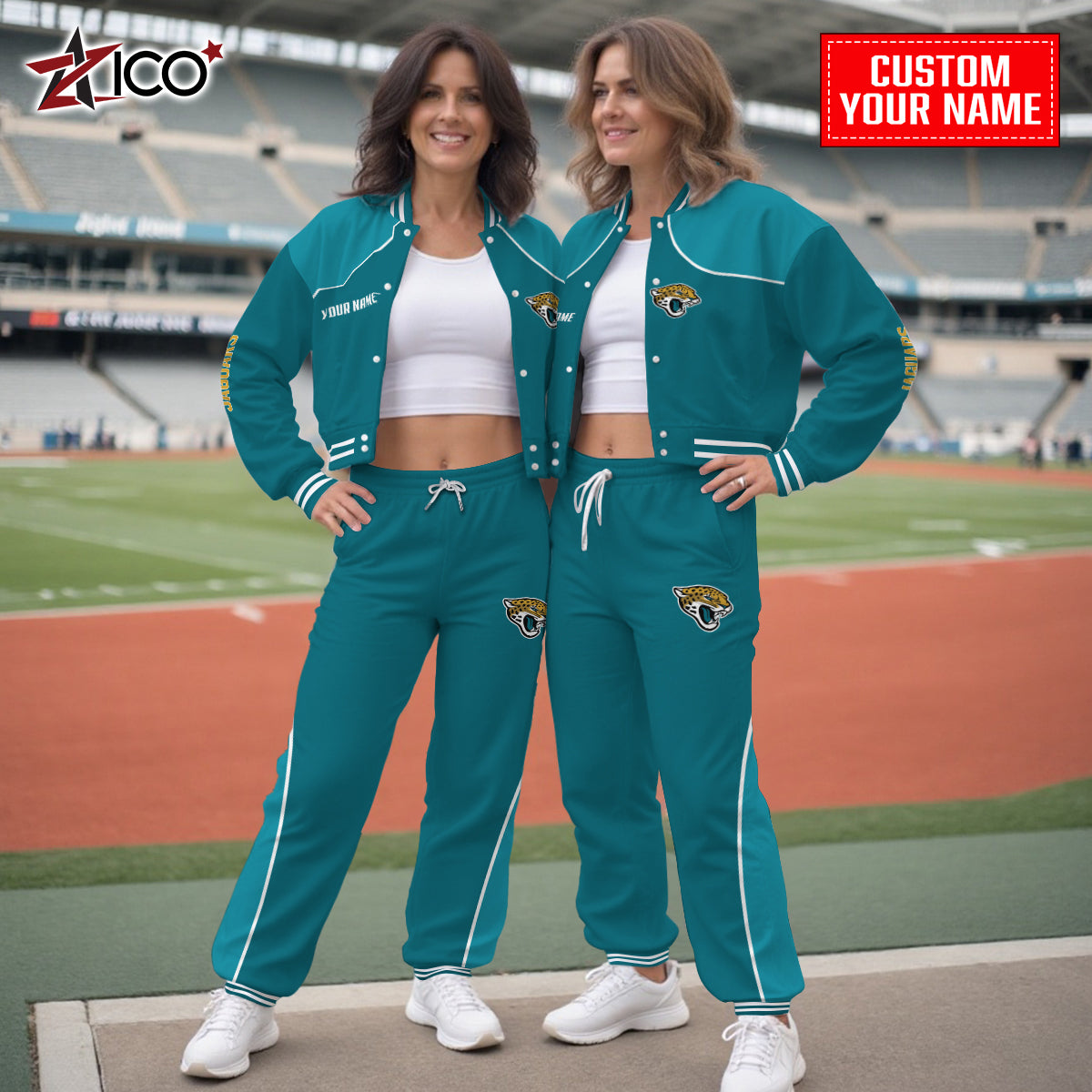 Jacksonville Jaguars Combo Crop Varsity Jacket And Sweatspants Limited Edition AZTNVJSP000056