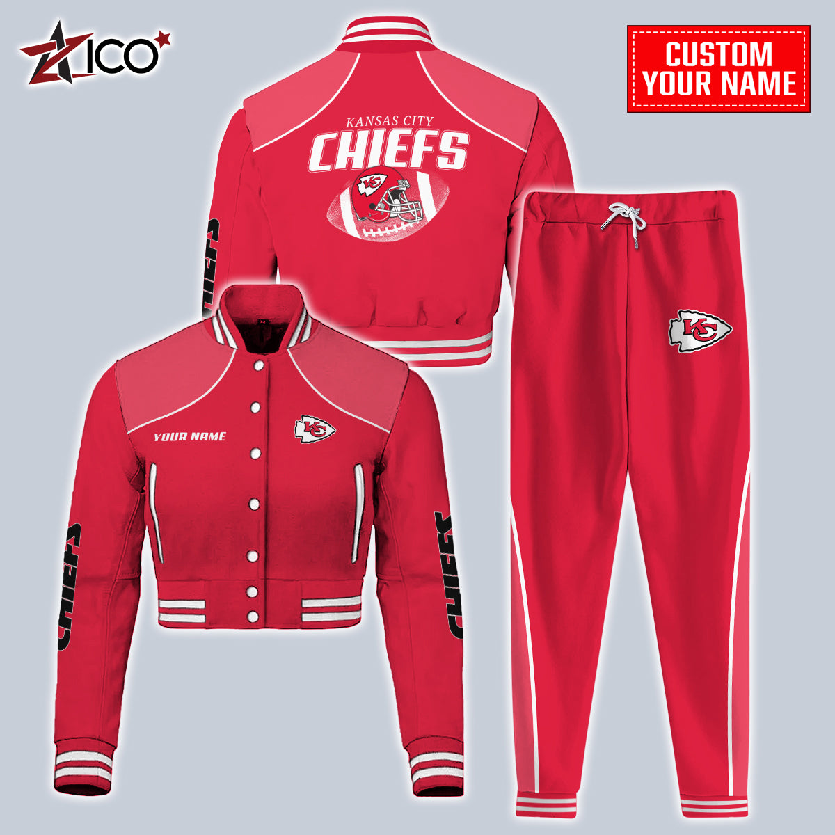 Kansas City Chiefs Combo Crop Varsity Jacket And Sweatspants Limited Edition AZTNVJSP000057