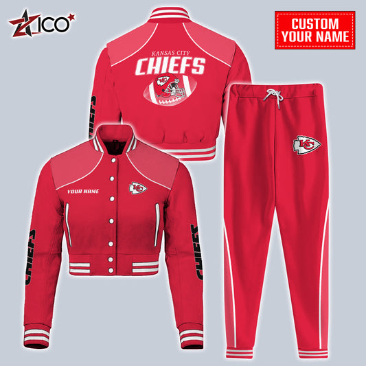 Kansas City Chiefs Combo Crop Varsity Jacket And Sweatspants Limited Edition AZTNVJSP000057
