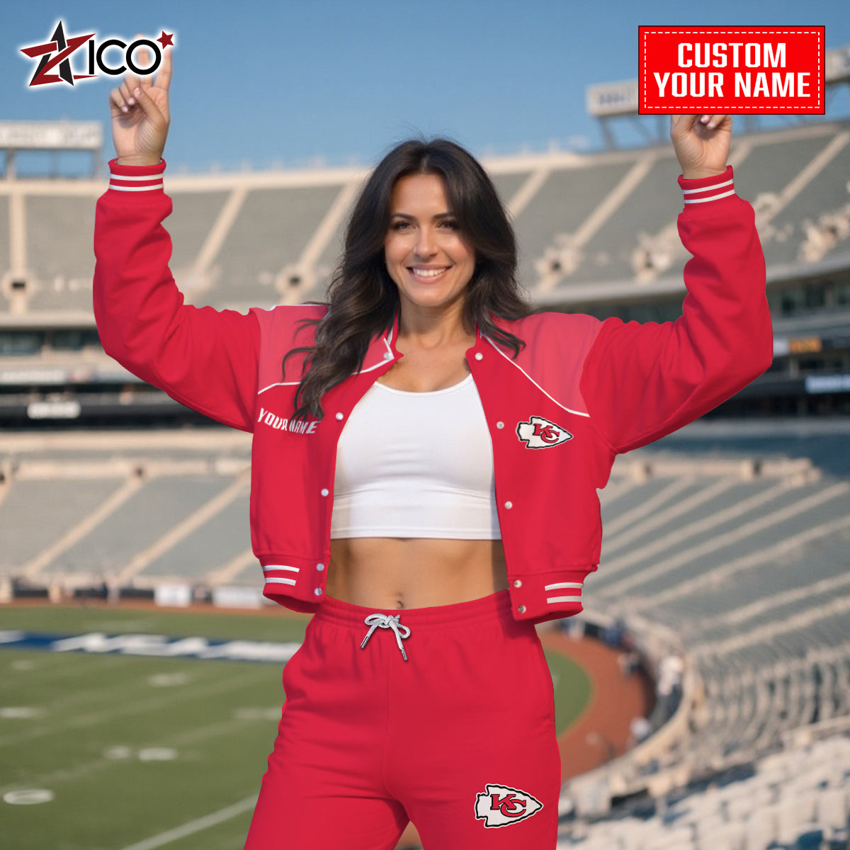 Kansas City Chiefs Combo Crop Varsity Jacket And Sweatspants Limited Edition AZTNVJSP000057
